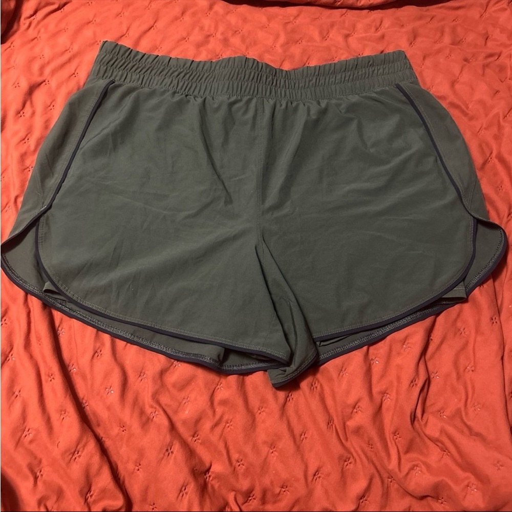 Avia Olive Green Athletic Running Shorts with Navy Trim